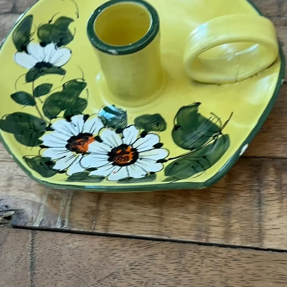 Vintage 1922 Italian Daisy Yellow Candle Holder 6